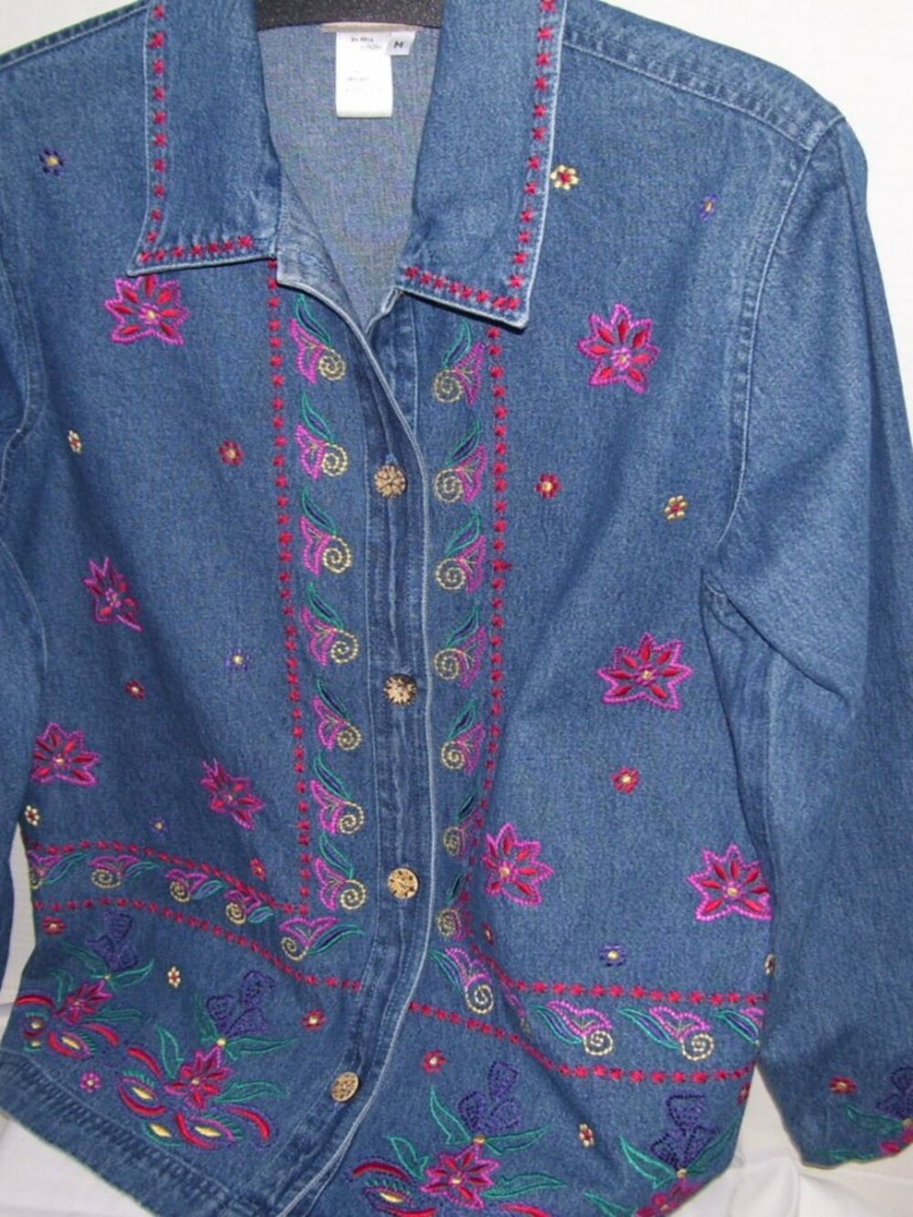 Denim Jean Jacket  Coldwater Creek Classic Blue Shirt Jacket With Embroidery
